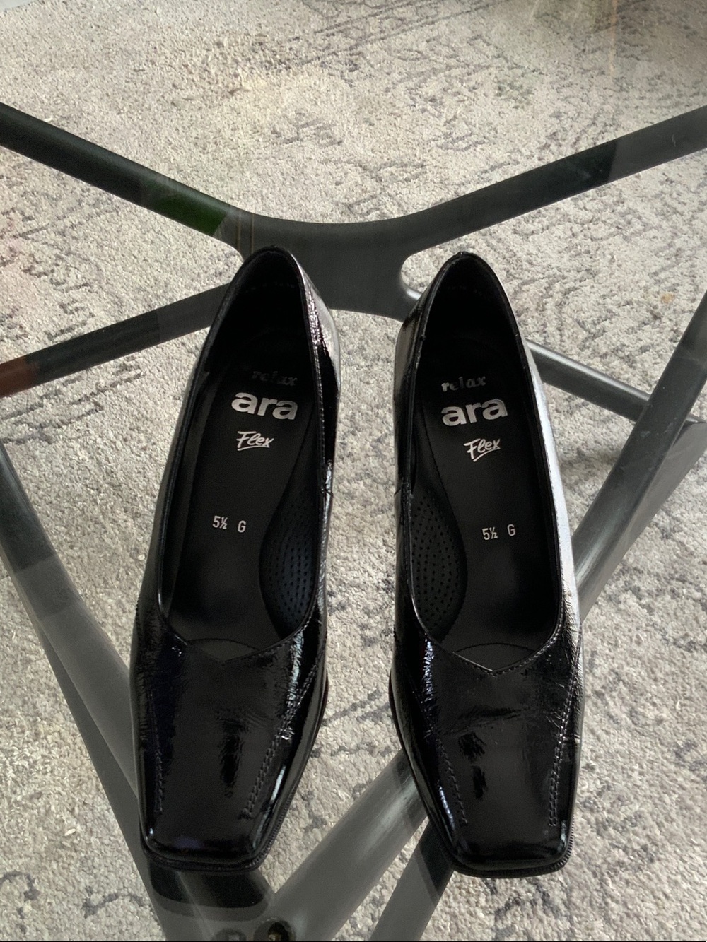 Ara Black Patent Mid Heel Square toe Pump 8 (UK 5.5)